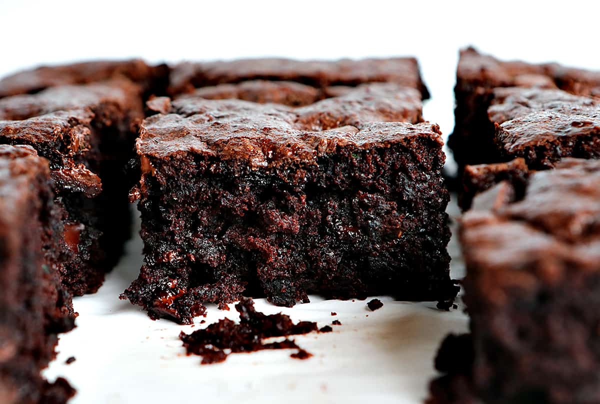If you've never added zucchini to your baked goods drop everything you are doing and do it now! These Zucchini Brownies are unbelievably moist and rich. dessert. chocolate, chocolate brownies, fudgy brownies, zucchini brownies brownie zucchini baking with zucchini iambaker The Secret to Baking with Zucchini in Chocolate Brownies